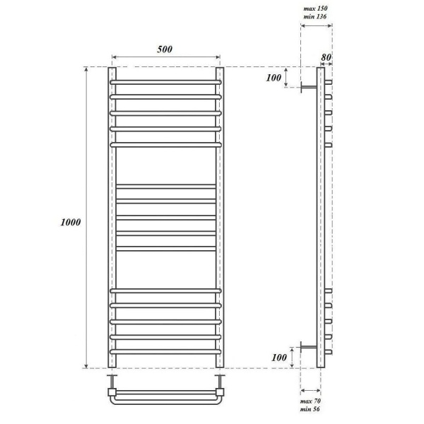 Полотенцесушитель электрический Point PN90150SE П15 500x1000 левый/правый, хром