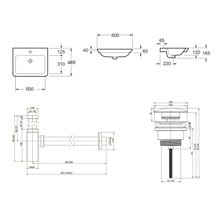 Комплект 3 в 1 Lavinia Boho Bathroom Sink 21520398: врезная фарфоровая раковина 60 см, металлический сифон, донный клапан