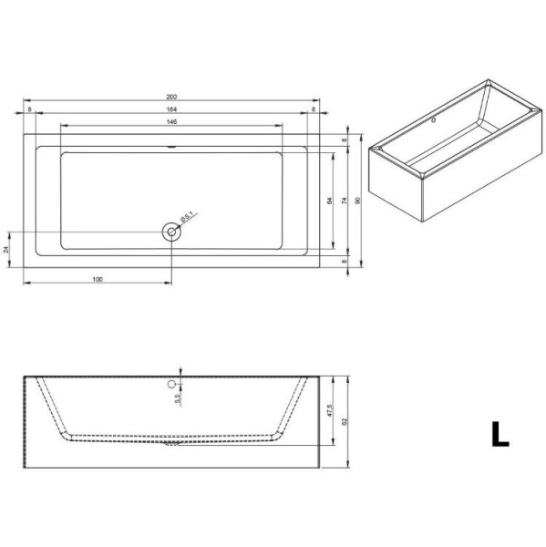 Акриловая ванна Riho Lugo 200x90 L Plug&Play BD7200500000000
