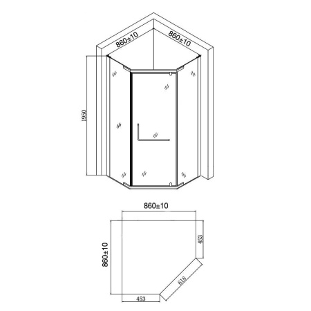 Душевой уголок Agger 03GR090TCR/G правый без поддона 86х86, стекло прозрачное