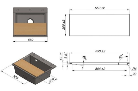 Мойка для кухни Granula Estetica 5804 шварц, 58х50 см, прямоугольная