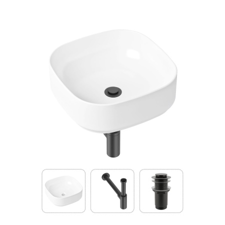 Комплект 3 в 1 Lavinia Boho Bathroom Sink 21520223: накладная фарфоровая раковина 40 см, металлический сифон, донный клапан