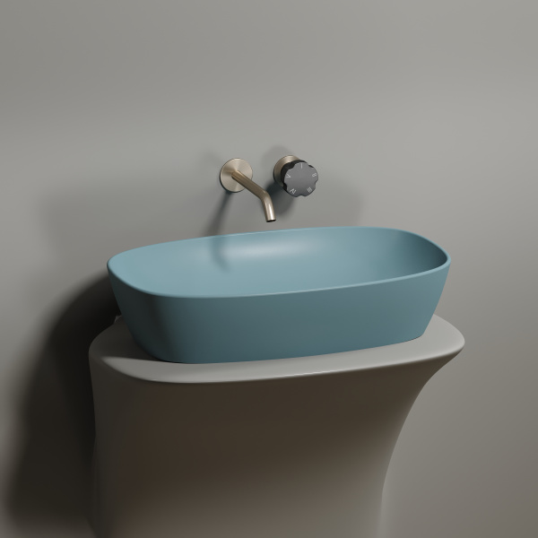 Умывальник Ceramicanova чаша накладная овальная (цвет Голубой Матовый) Element 600x380x138мм