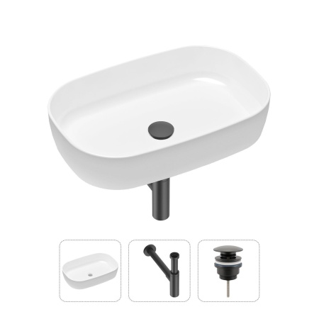 Комплект 3 в 1 Lavinia Boho Bathroom Sink 21520092: накладная фарфоровая раковина 54 см, металлический сифон, донный клапан
