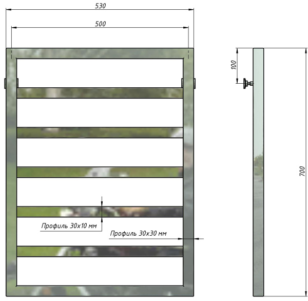 Полотенцесушитель водяной Stinox Bergamo 500x700, нижнее подключение, хром, 1/2" ВР (внутренняя резьба), 5 перекладин
