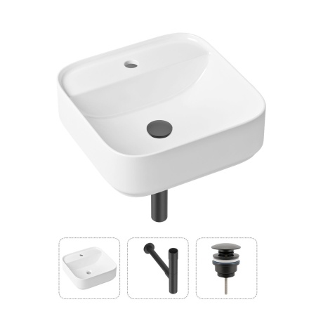 Комплект 3 в 1 Lavinia Boho Bathroom Sink 21520298: накладная фарфоровая раковина 42 см, металлический сифон, донный клапан