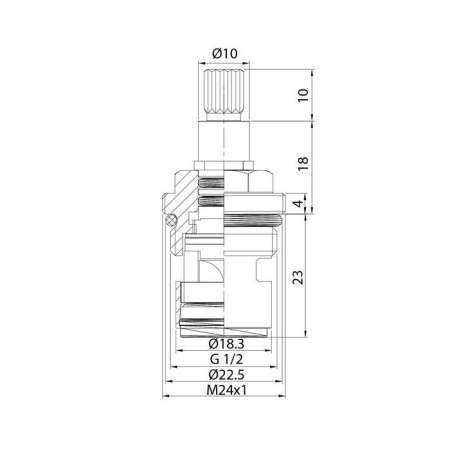 Кран-букса керамическая, 180°, 20 зубцов, G 1/2", M24, h=51 мм, IDDIS 998CR511SM