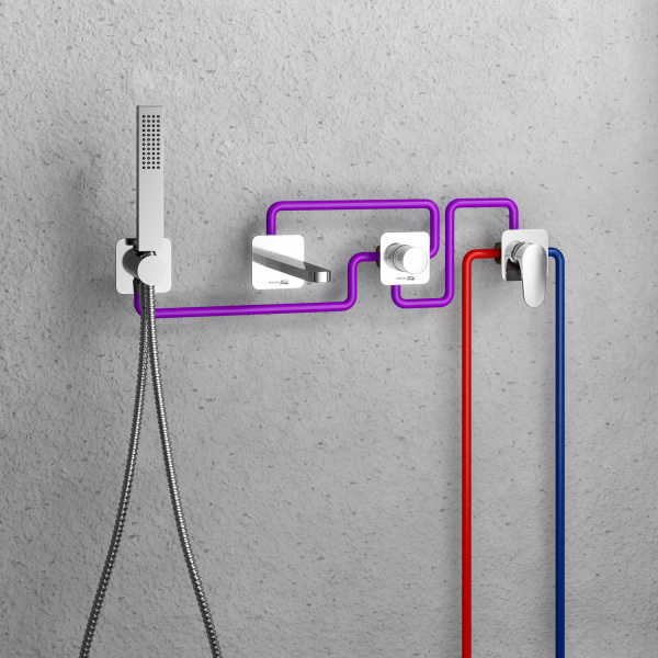 Встраиваемый комплект для ванны WasserKRAFT с лейкой и изливом A1451.272.274.275.100.276