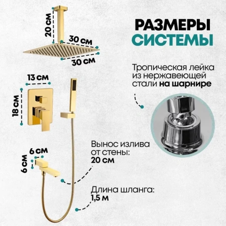 Душевая система скрытого монтажа Grocenberg GB5089GO-2 Золото глянец