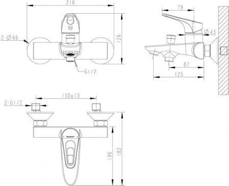 Смеситель для ванны Bravat Drop-D F648162C-01, хром