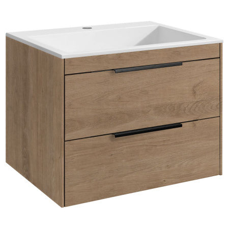 Тумба Vincea Chiara 2D 600 подвесная, 2 выкатных ящика soft-close, N.Oak с умывальником VCB-13600W из искусственного камня, цвет белый