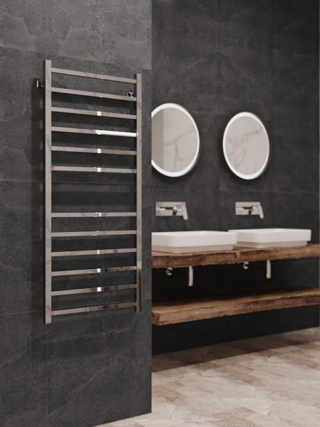 Полотенцесушитель водяной Stinox Quatro 500x1200, нижнее подключение, хром, 1/2" ВР (внутренняя резьба), 12 перекладин