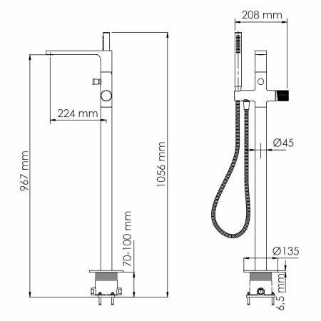 Смеситель напольный для ванны Wasserkraft Paar 8821