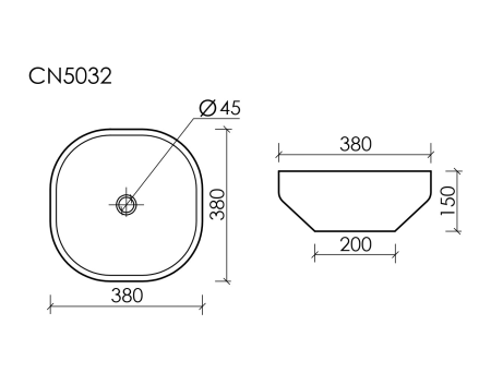 Умывальник чаша накладная квадратная Элемент (Element) 380x380x150мм