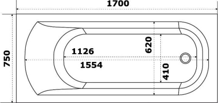 Акриловая ванна STWORKI Ольборг 170x75 см, пристенная, белая, с каркасом