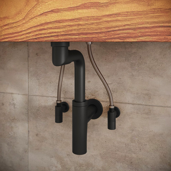 Латунные угловые кран-вентили для подключения смесителя Wellsee Drainage System 182147001, 2 шт, резьба 1/2"x 3/8", с отражателями, цвет матовый черный