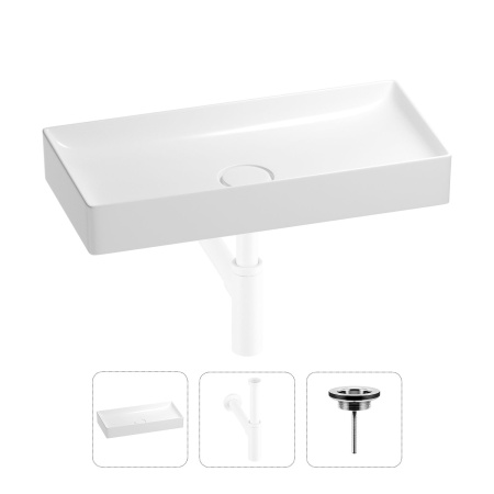 Раковина для ванной Wellsee Pure BY Wellsee 201001270 в наборе 3 в 1: прямоугольная раковина белого глянцевого цвета, сифон, выпуск в цвете матовый белый