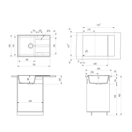Кухонная мойка Ulgran Quartz Prima 750-10, песок