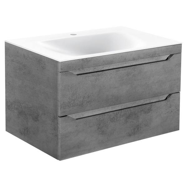Тумба Vincea Fine 800 подвесная, 2 выкатных ящика soft close, Beton с умывальником VCB-1F800W из искусственного камня, цвет белый