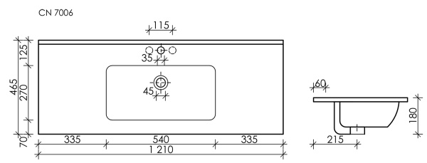Умывальник накладной прямоугольный Ceramicanova Element 1210*465*180мм, белый, CN7006