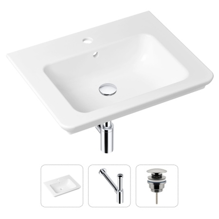 Комплект 3 в 1 Lavinia Boho Bathroom Sink 21520384: врезная фарфоровая раковина 60 см, металлический сифон, донный клапан
