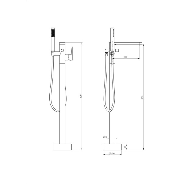 Смеситель для ванны напольного монтажа WONZON & WOGHAND, Черный матовый (WW-88649901-MB)
