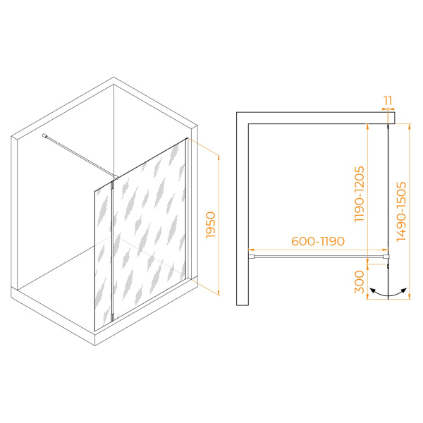 Душевая перегородка RGW WA-050W (WA-002W + Z-070W) 1200