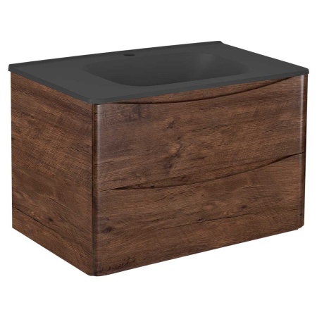 Тумба Vincea Paola 800 подвесная, 2 выкатных ящика soft close, R.Wood с умывальником VCB-2VP800B из искусственного камня, цвет черный