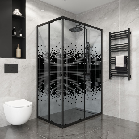 Душевое ограждение Niagara Eco NG-1012-14QBLACK (120х80х190) прямоугольник,раздвижное,черный,стекло мозаика