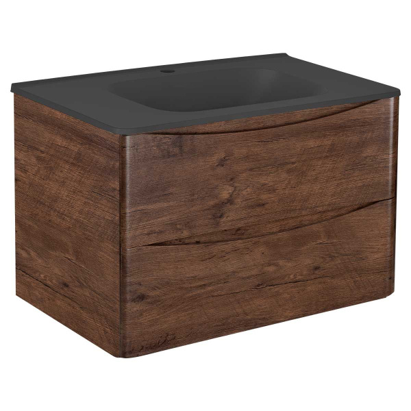 Тумба Vincea Paola 800 подвесная, 2 выкатных ящика soft close, R.Wood с умывальником VCB-2VP800B из искусственного камня, цвет черный
