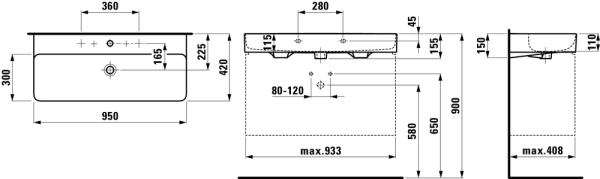 Подвесная раковина Val 95х42х15 см, с 1 отв. под смеситель, SaphirKeramik 8.1028.7.000.104.1