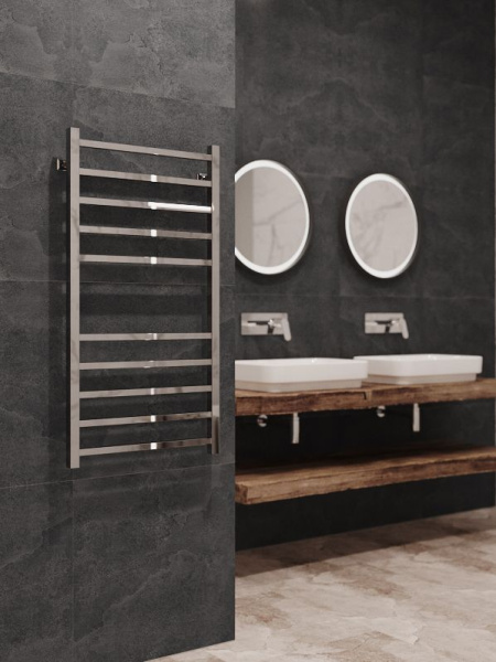 Полотенцесушитель водяной Stinox Quatro 500x1000, нижнее подключение, хром, 1/2" ВР (внутренняя резьба), 10 перекладин