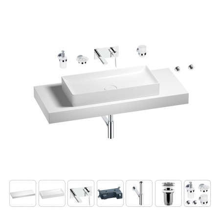 Раковина 75 см со столешницей 120 см Wellsee Pure BY Wellsee 201011766 в наборе 9 в 1: столешница, раковина, встраиваемый смеситель, сифон, выпуск, аксессуары (цвет набора хром)