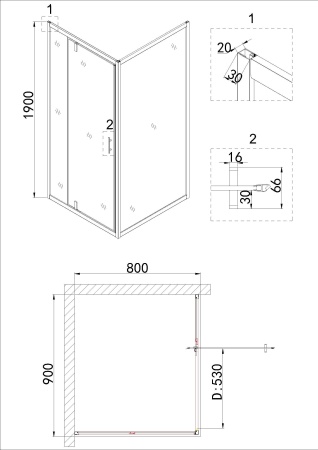 Душевое ограждение Niagara Nova NG-43-9AG-A80G 90x80x190 прямоугольник, дверь распашная