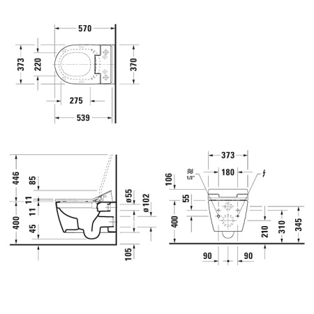 Duravit ME by Starck SensoWash Унитаз подвесной 57x37см, Rimless, HygieneGlaze, с крышкой биде, цвет: белый 611000002502300