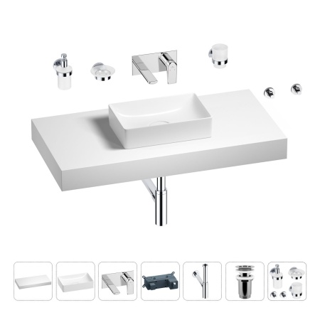 Раковина 42 см со столешницей 100 см Wellsee Pure BY Wellsee 201010866 в наборе 9 в 1: столешница, раковина, встраиваемый смеситель, сифон, выпуск, аксессуары (цвет набора хром)