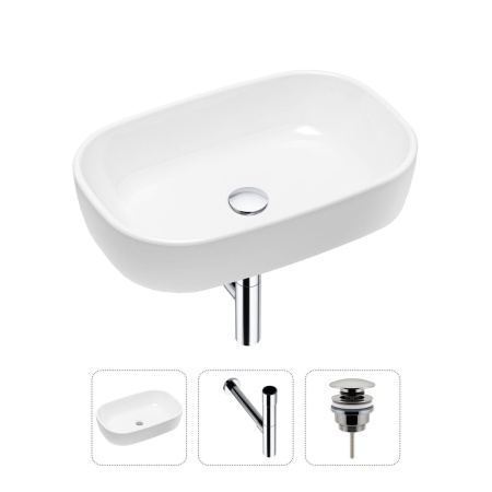 Комплект 3 в 1 Lavinia Boho Bathroom Sink 21520026: накладная фарфоровая раковина 54 см, металлический сифон, донный клапан