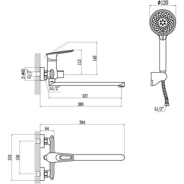 Смеситель для ванны Savol S-600609A, хром