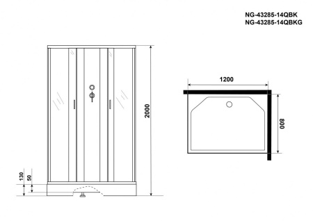 Душ.каб. NG-43285-14QBK (1200х800х2000) низкий поддон(13см) стекло МАТОВОЕ 3 места