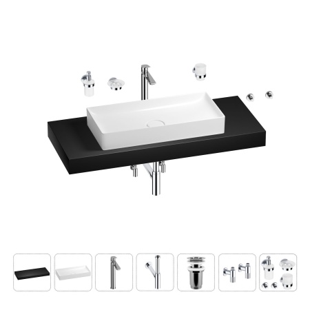 Раковина 75 см со столешницей 120 см Wellsee Pure BY Wellsee 201011771 в наборе 10 в 1: столешница, раковина, высокий смеситель, сифон, выпуск, кран-вентили, аксессуары (цвет хром)