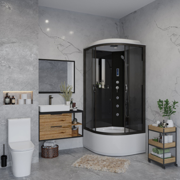 Душевая кабина Niagara Classic NG-6508-14F 90х90х215, высокий поддон 40 см, стекло тонированное, алюм черный