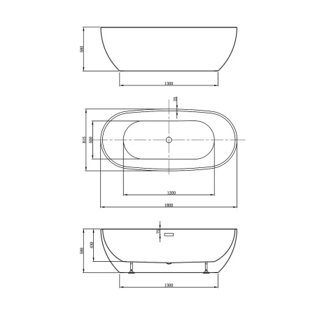Ванна акриловая Vincea VBT-408-1800, 1800*815*580, цвет белый, слив-перелив в комплекте, хром