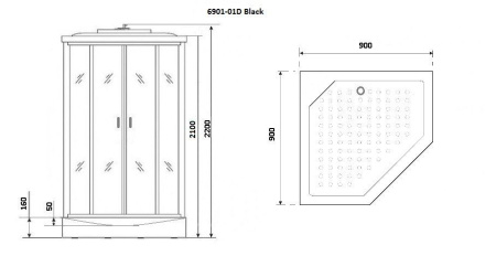 Душевая кабина Niagara Premium NG-6901-01D BLACK 90х90х220, низкий поддон 16 см, стекло тонированное