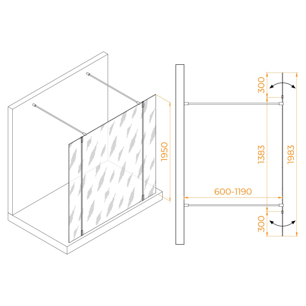 Душевая перегородка RGW WA-052W (WA-016W+2Z-071W) 1400
