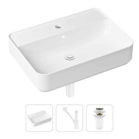Комплект 3 в 1 Lavinia Boho Bathroom Sink 21520337: накладная фарфоровая раковина 60 см, металлический сифон, донный клапан