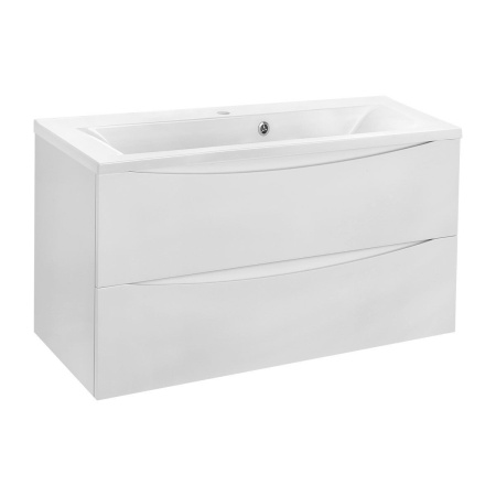 Тумба Vincea Mia 900 подвесная, 2 выкатных ящика soft close, G.White с умывальником VCB-3M900W из искусственного камня, цвет белый
