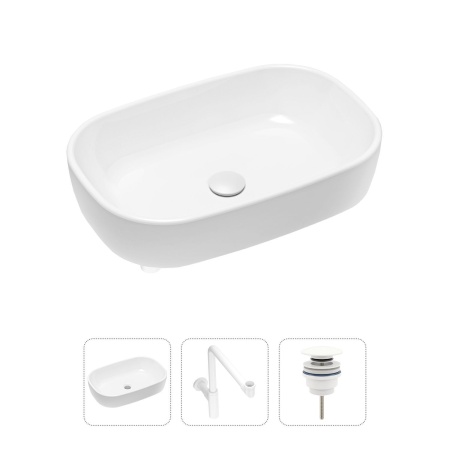 Комплект 3 в 1 Lavinia Boho Bathroom Sink 21520054: накладная фарфоровая раковина 54 см, металлический сифон, донный клапан