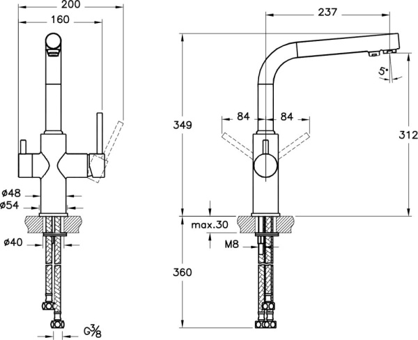 Смеситель для кухонной мойки VitrA Split A42144EXP