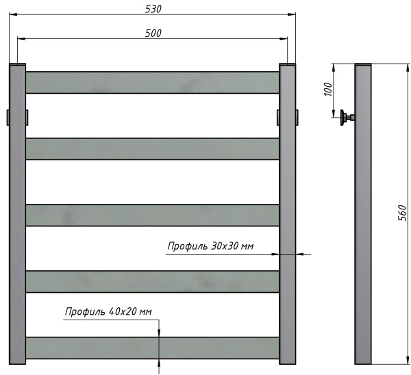 Полотенцесушитель водяной Stinox Verona 500x600, нижнее подключение, хром, 1/2" ВР (внутренняя резьба), 5 перекладин