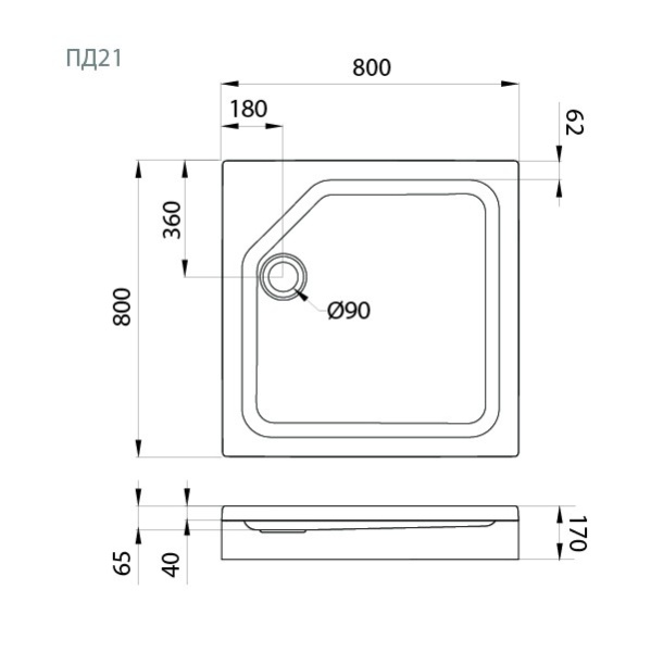 Поддон душевой Triton 80х80 низкий (ПД21)
